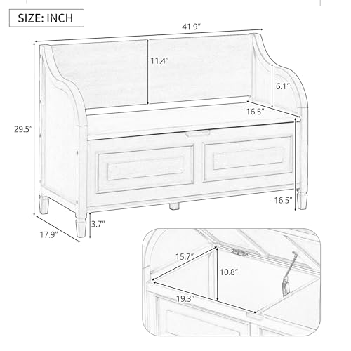 42 Inch Solid Wood Storage Bench with Removable Cushion B4421