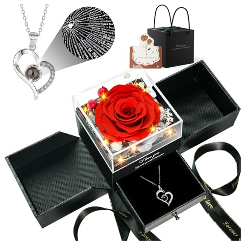 Red Preserved Real Rose Heart Necklace Z359884