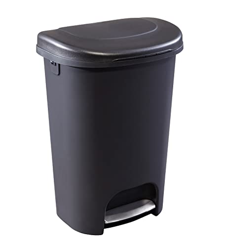 Gunmetal Blue 13 Gallon Trash Can with Lid and Stainless-Steel Pedal E3738
