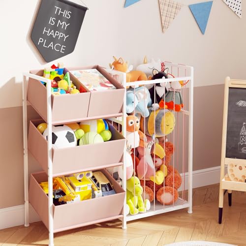 Pink Stuffed Animal Storage with 4 Removable Bins A353