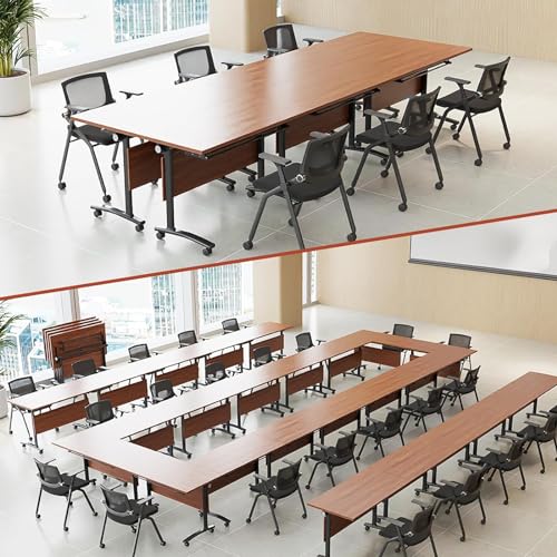 8FT White Folding Training Table with Wheels M693