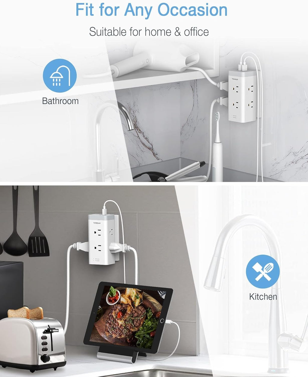 Multi Plug Outlet Extender with USB, 6 Electrical Outlet R3155