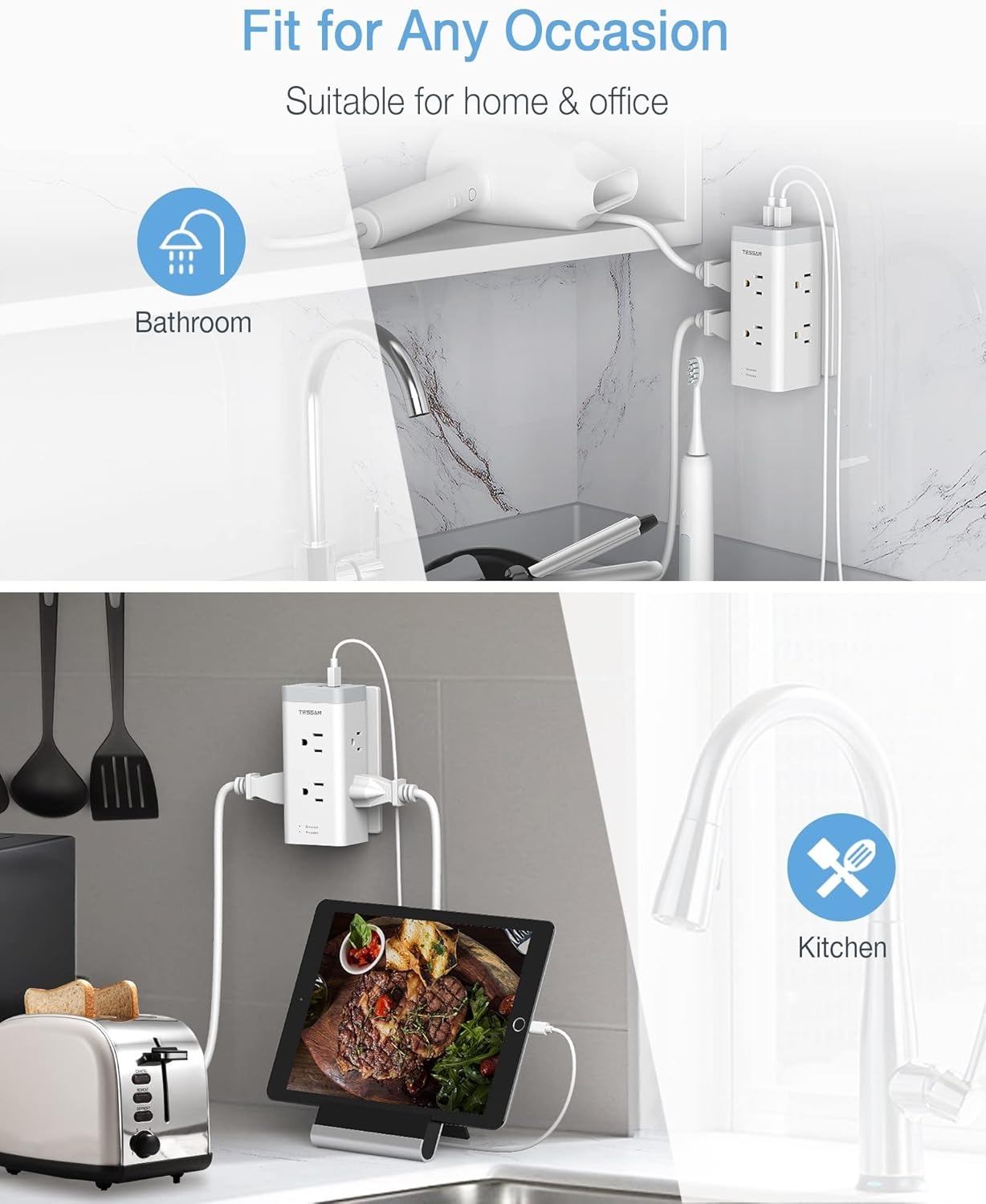 Multi Plug Outlet Extender with USB, 6 Electrical Outlet R3155