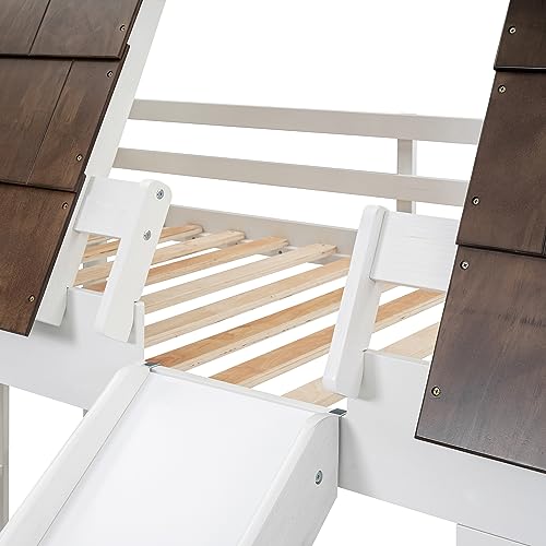 Twin-Over-Twin Wooden Bunk Bed with Storage, Gray+White P809609