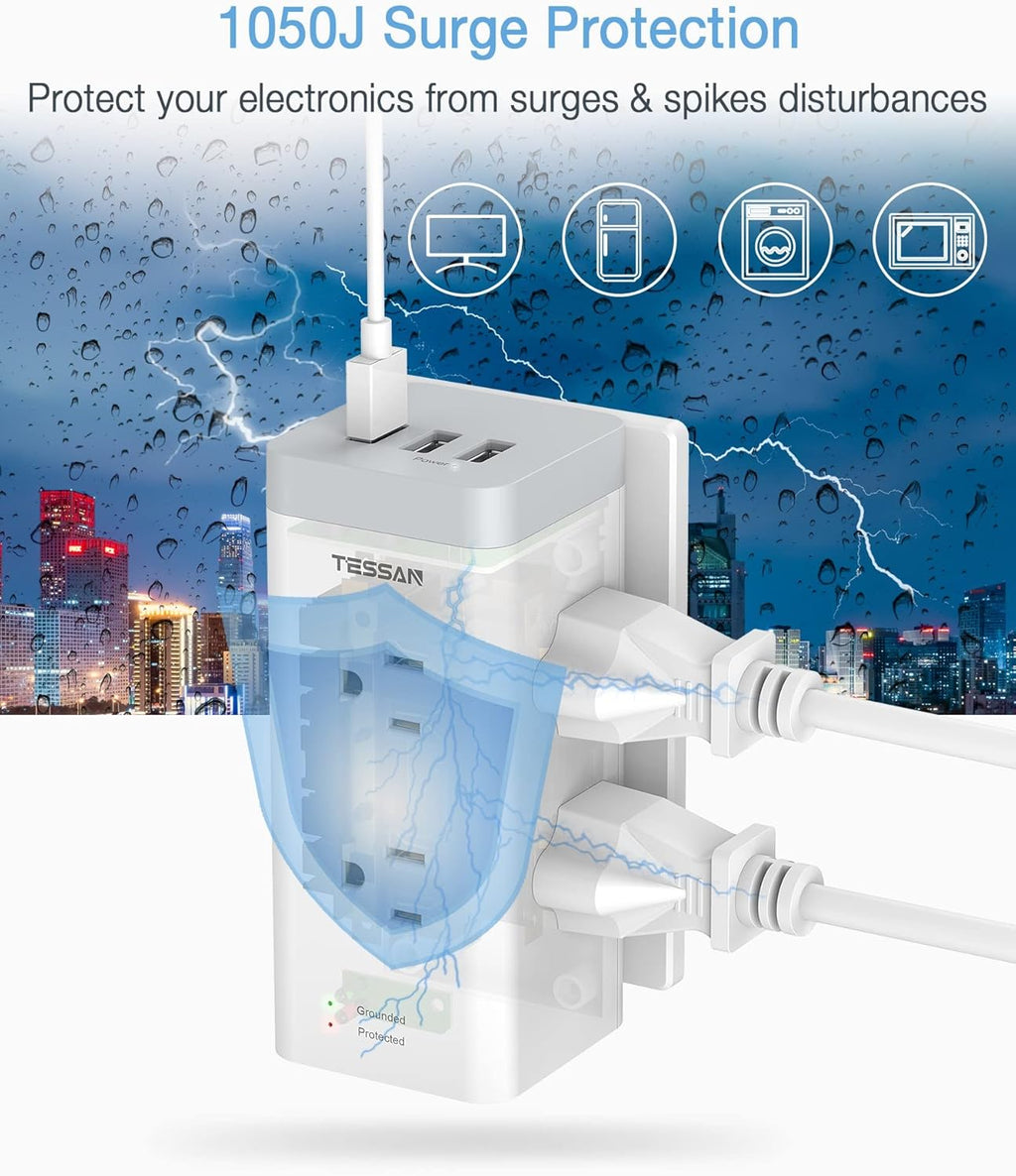 Multi Plug Outlet Extender with USB, 6 Electrical Outlet R3155