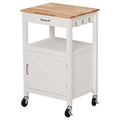 White Rolling Kitchen Island Cart with Storage, Barn Door and Drawer, 36” H K934