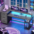 Black Office Desk with Drawers and LED Lights H43927
