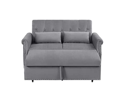 Gray Velvet Button Tufted Futon Sofabed F38630