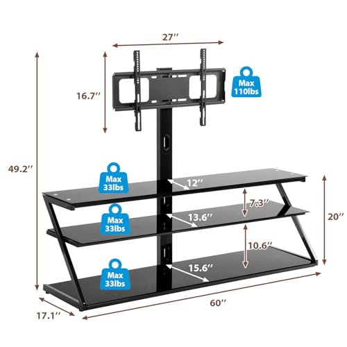 Height Adjustable Tempered Glass TV Stand with Metal Frame Z738