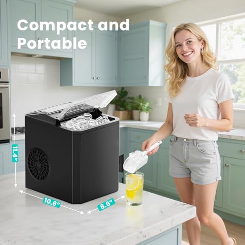 White Nugget Ice Maker Machine, 26lbs in 24Hrs, Auto-Cleaning Portable Ice Maker with Basket and Scoop T9648