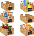 6 Pcs Natural Water Hyacinth Woven Storage Baskets with Handles J946806