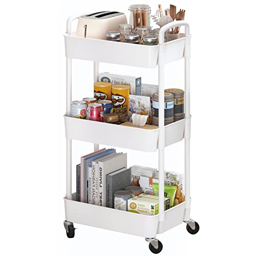 Black 3-Tier Plastic Rolling Utility Cart with Wheels A402