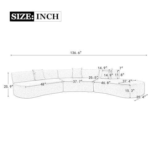 Beige Chenille Curved Sofa Sectional with Three Throw Pillows K671
