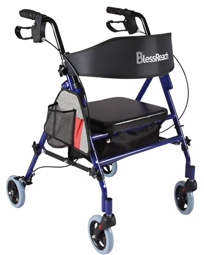 Blue Steel Rollator Walker with Seat Y1259