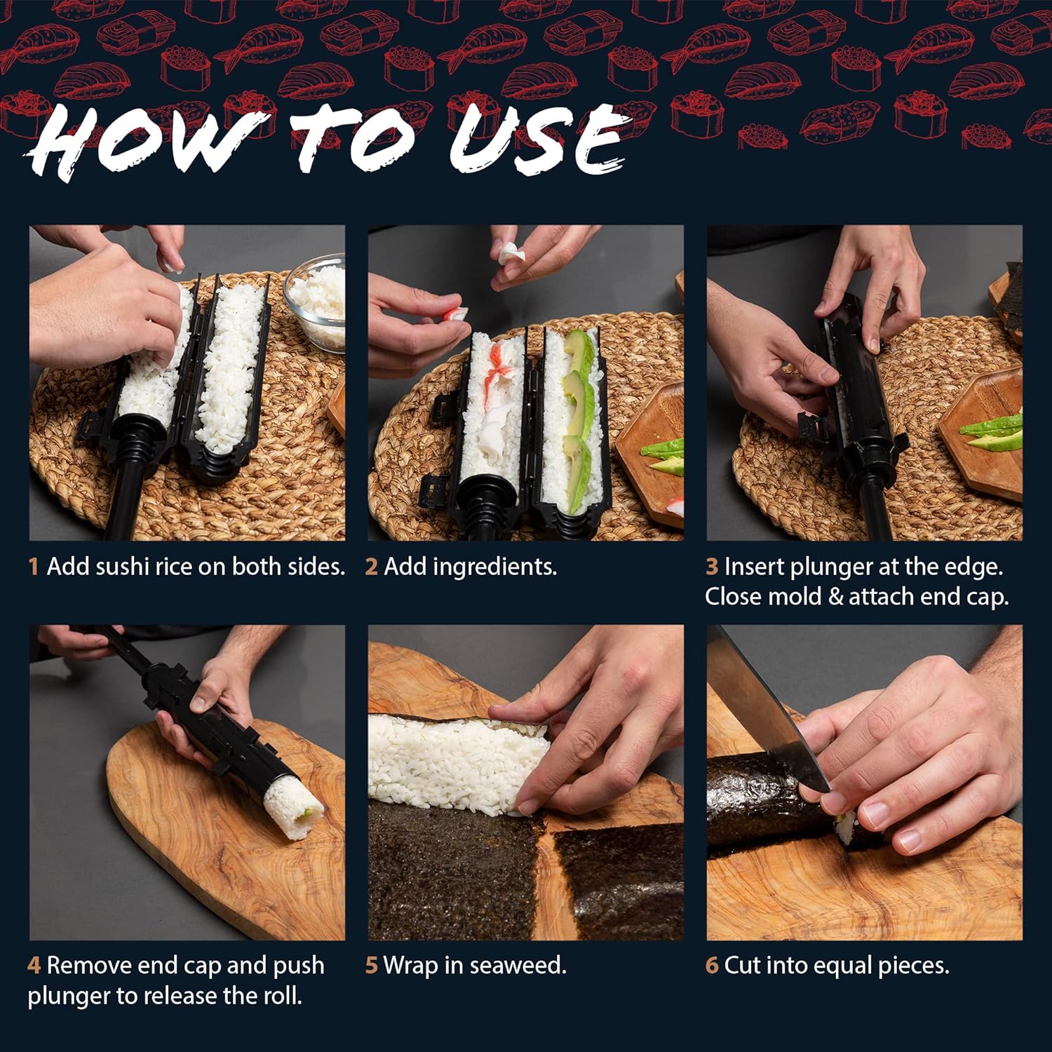 3 Pack Sushi Roller Mold Makes 8" Rolls Food Grade Plastic X2515