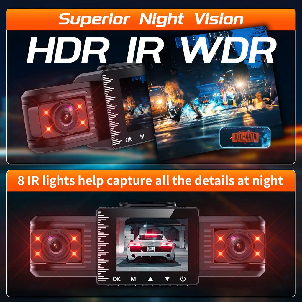 Dash Cam 3 Channel 1080P with 8 IR Lamps Night Vision Z235