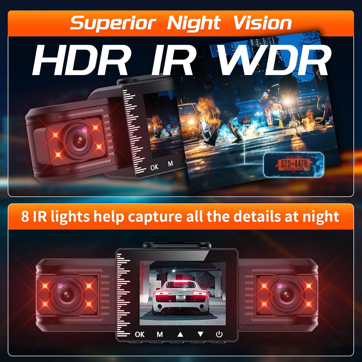 Dash Cam 3 Channel 1080P with 8 IR Lamps Night Vision Z235