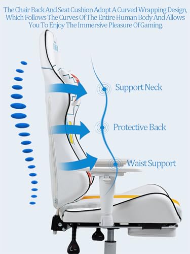 White Leather Swivel Gaming Chair with Footrest G77972