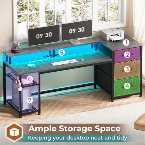 Black Office Desk with Drawers and LED Lights H43927