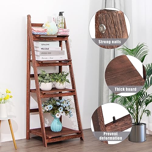 White Foldable Ladder Shelf Wood Plant Stand D35874