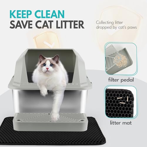 75L Extra Large Stainless Steel Cat Litter Box with Lid Grey V627019