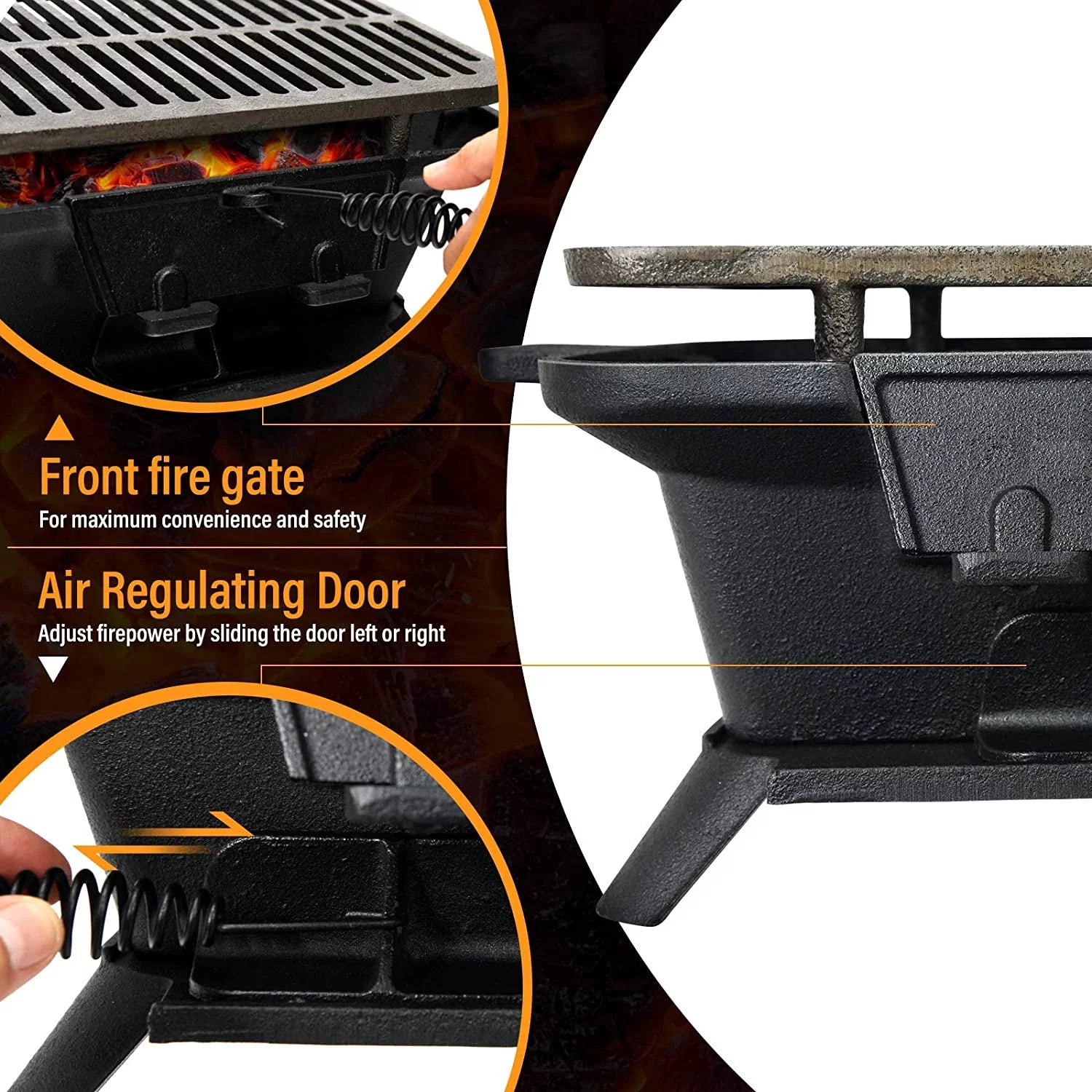 Portable Cast Iron Charcoal Grill with Double-sided Grilling Net P168413