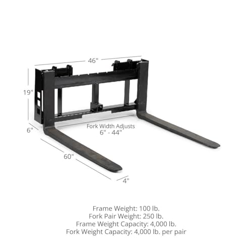 45" Skid Steer Pallet Fork Frame Attachment, 36" Fork Blades, 4,000 LB V356