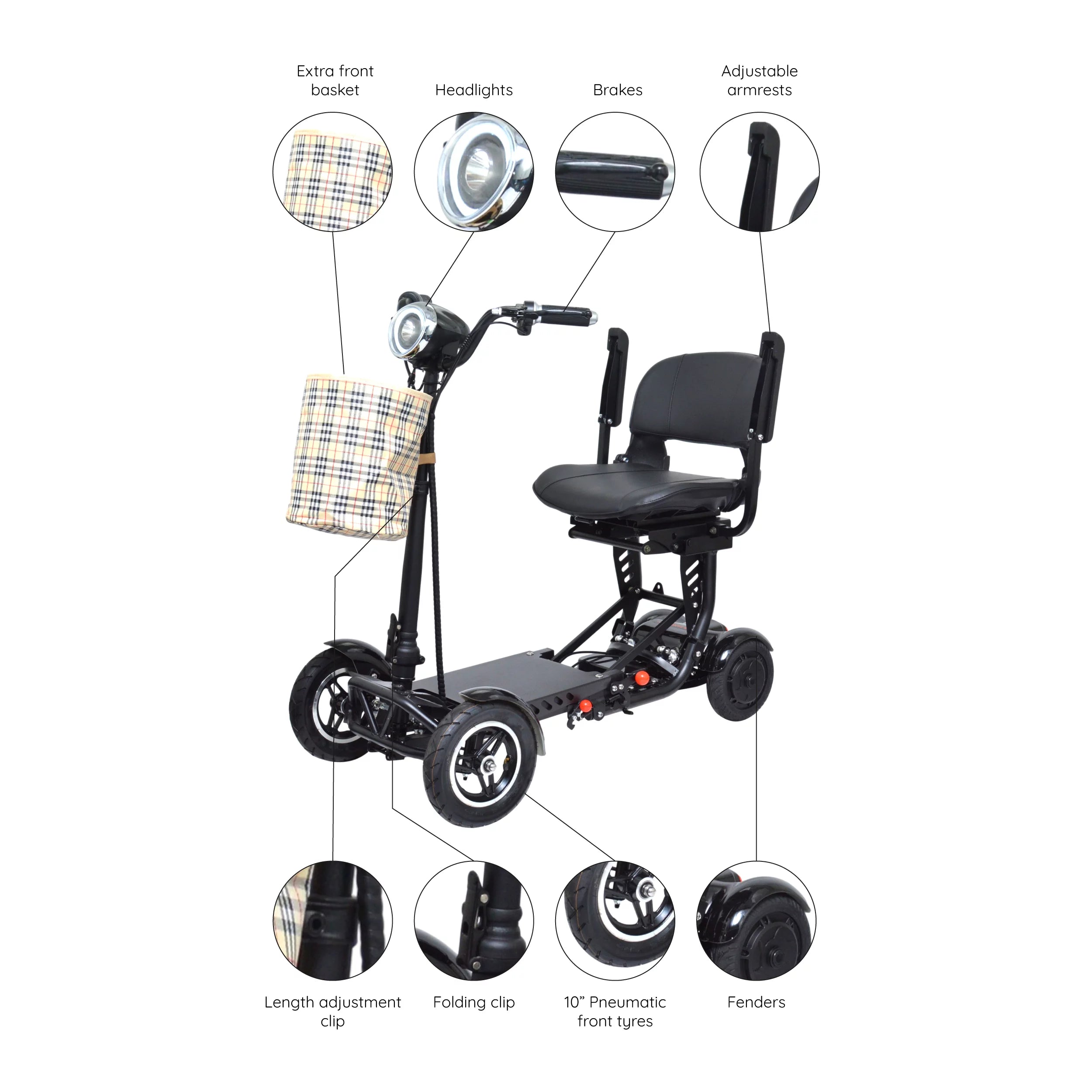 Compact Electric Scooter with Adjustable Seat and Padded Armrests T849