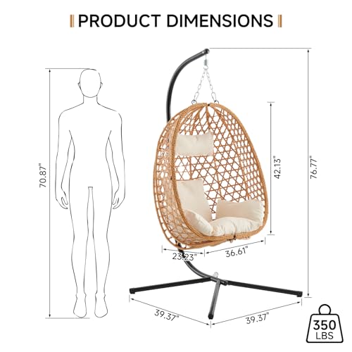 Brown Wicker Hanging Egg Chair with Stand and Cushion D745