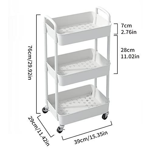 Black 3-Tier Plastic Rolling Utility Cart with Wheels A402