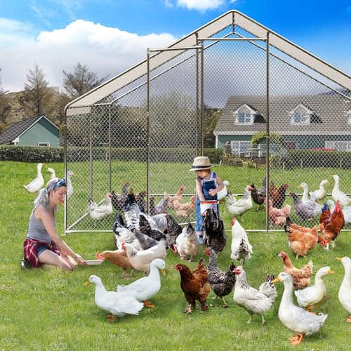 Large Metal Chicken Coop with Waterproof Cover (9.8x13.1x6.6FT) M320497