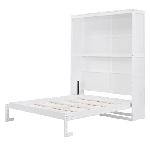 Queen Size Wood Murphy Bed with Shelves, Grey G354181