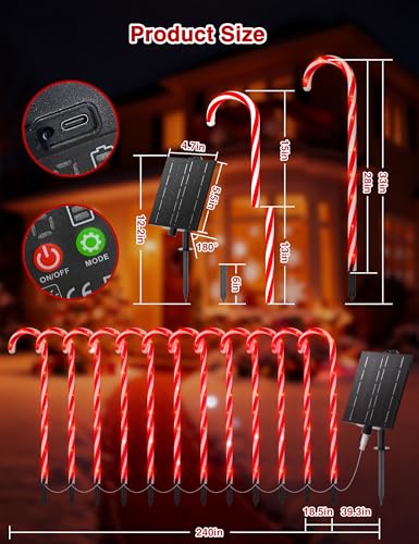 24 Pack 28" Solar Candy Cane Path Lights with Stakes U12131