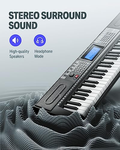 Black 61 Key Electric Piano Keyboard Kit with Stand, Stool, Microphone B664