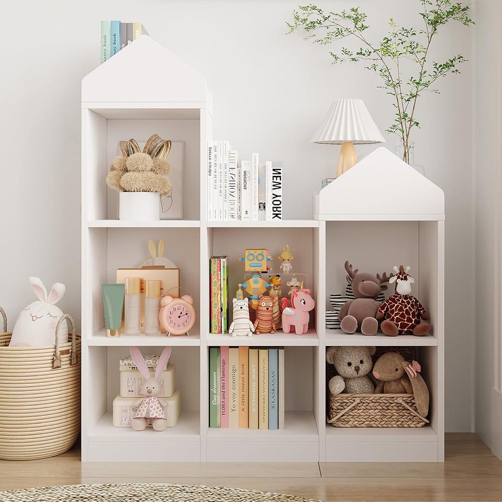 White 7-Cubby Wooden Toy Storage Organizer Bookshelf A728851