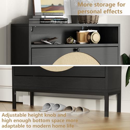 Black Rattan Shoe Cabinet with 2 Flip Drawers K5641
