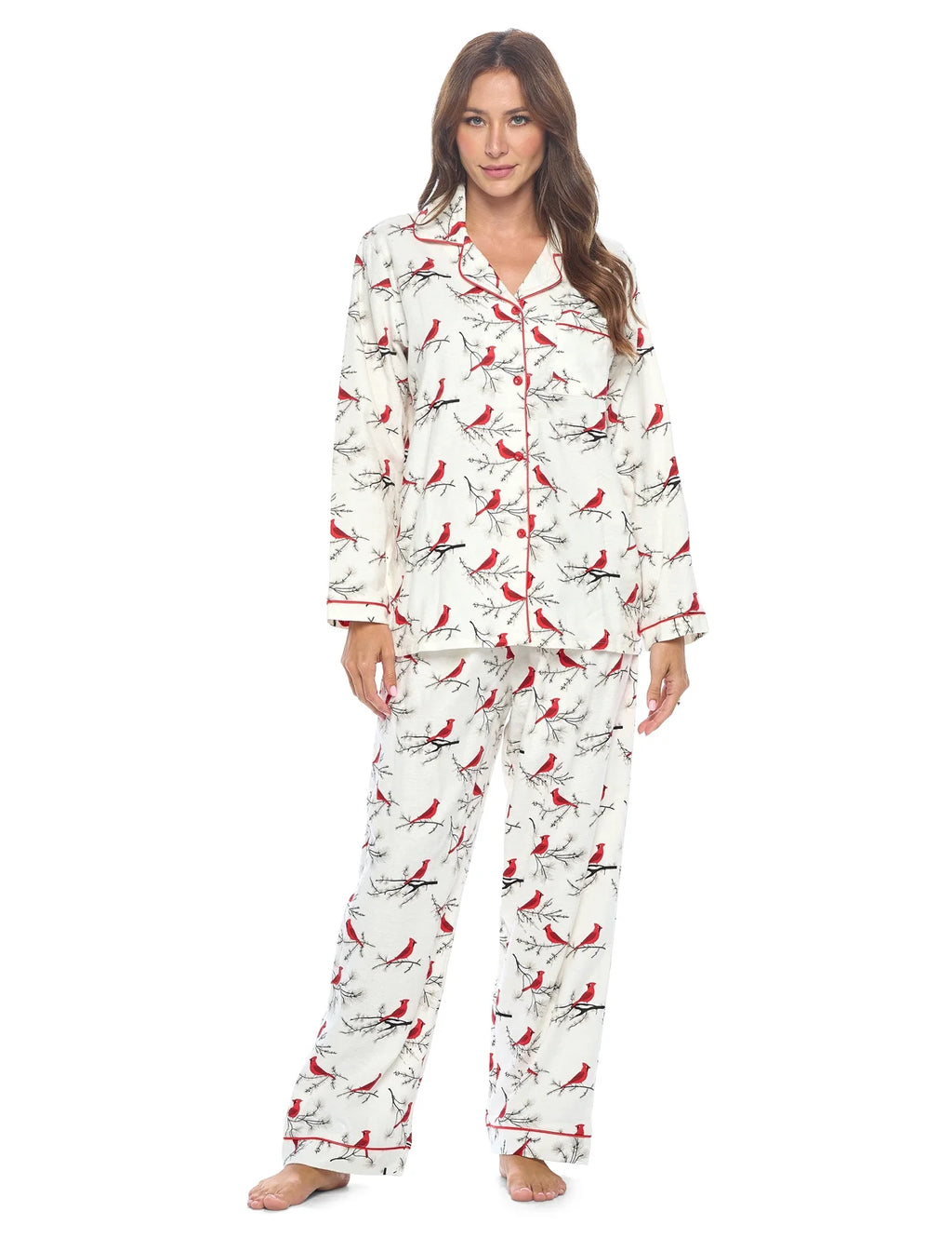 Women's Flannel Long Sleeve Button Down Pajama Set N3405