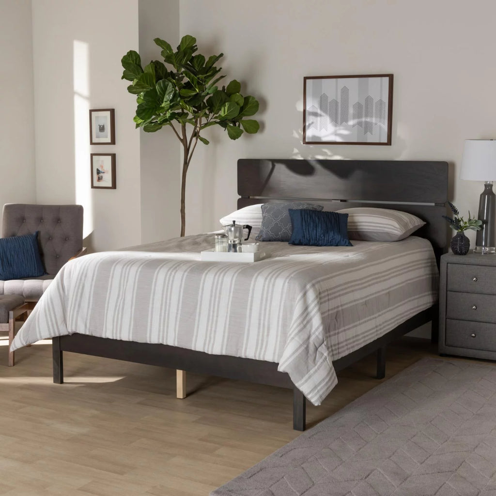 Gray and Oak Finished Wood Full Size Panel Bed P7012