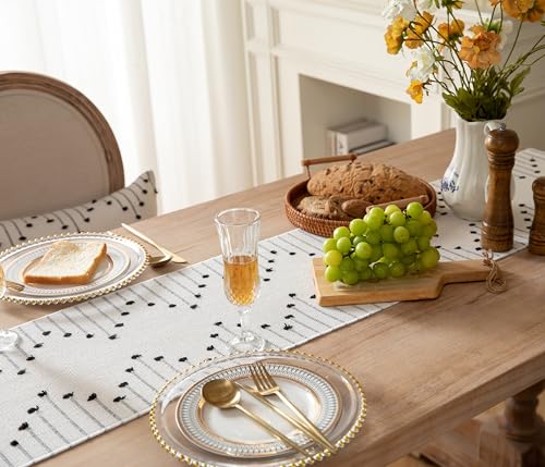 Natural Cotton Woven Table Runner with Tassels, Red and Beige X719890
