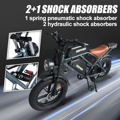 1500W Peak Brushless Motor 30 MPH Fat Tire E Bike with 624-2880Wh Removable Battery 20" Electric Dirt Bike with Dual Suspension and 7-Speed E668