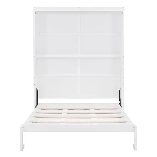 Queen Size Wood Murphy Bed with Shelves, Grey G354181