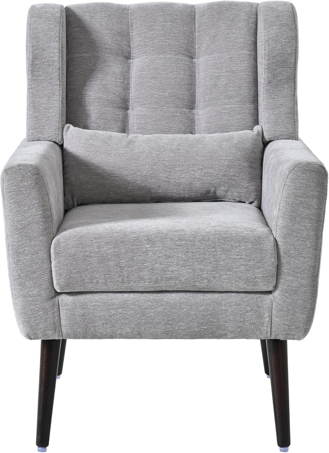 Chenille Upholstered Accent Chair with Pillow, Solid Wood Leg R35813