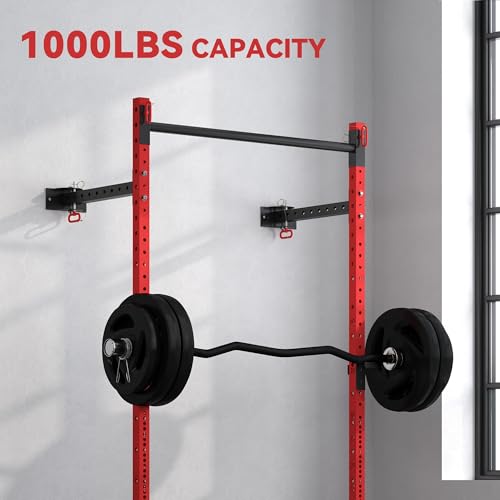 Red Wall Mounted Folding Squat Rack with Pull Up Bar, 1000 Pounds Capacity C116088