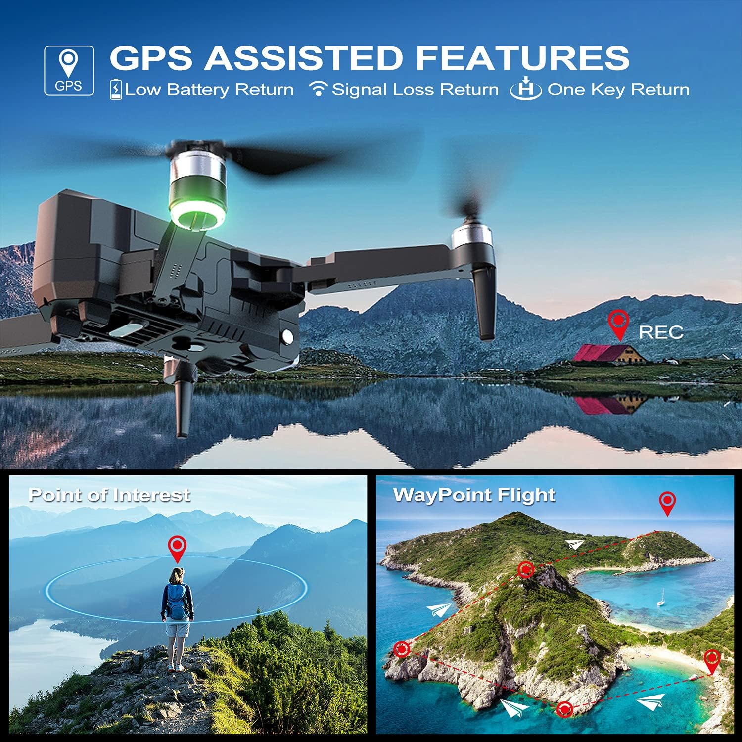 4K UHD Camera Drone with 60 Minutes Flight Time, Brushless Motor, GPS Return Home, Extra Battery R5394