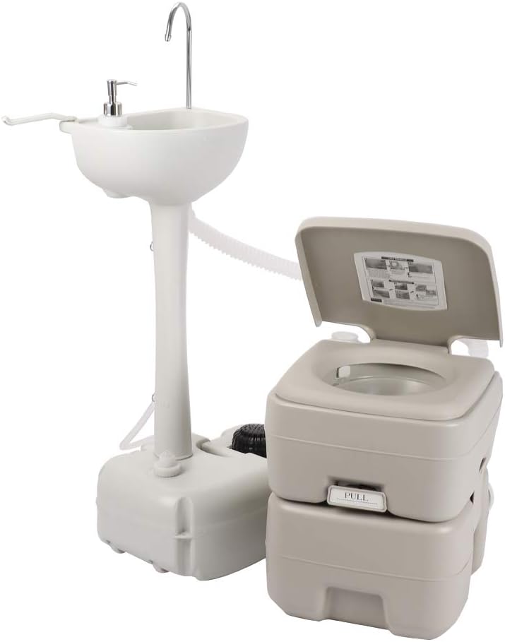 Portable Sink and Toilet Combo, Self-contained 5 Gal Hand Washing Station & 5 Gal Flushing Toilet, Detachable, Compact K412