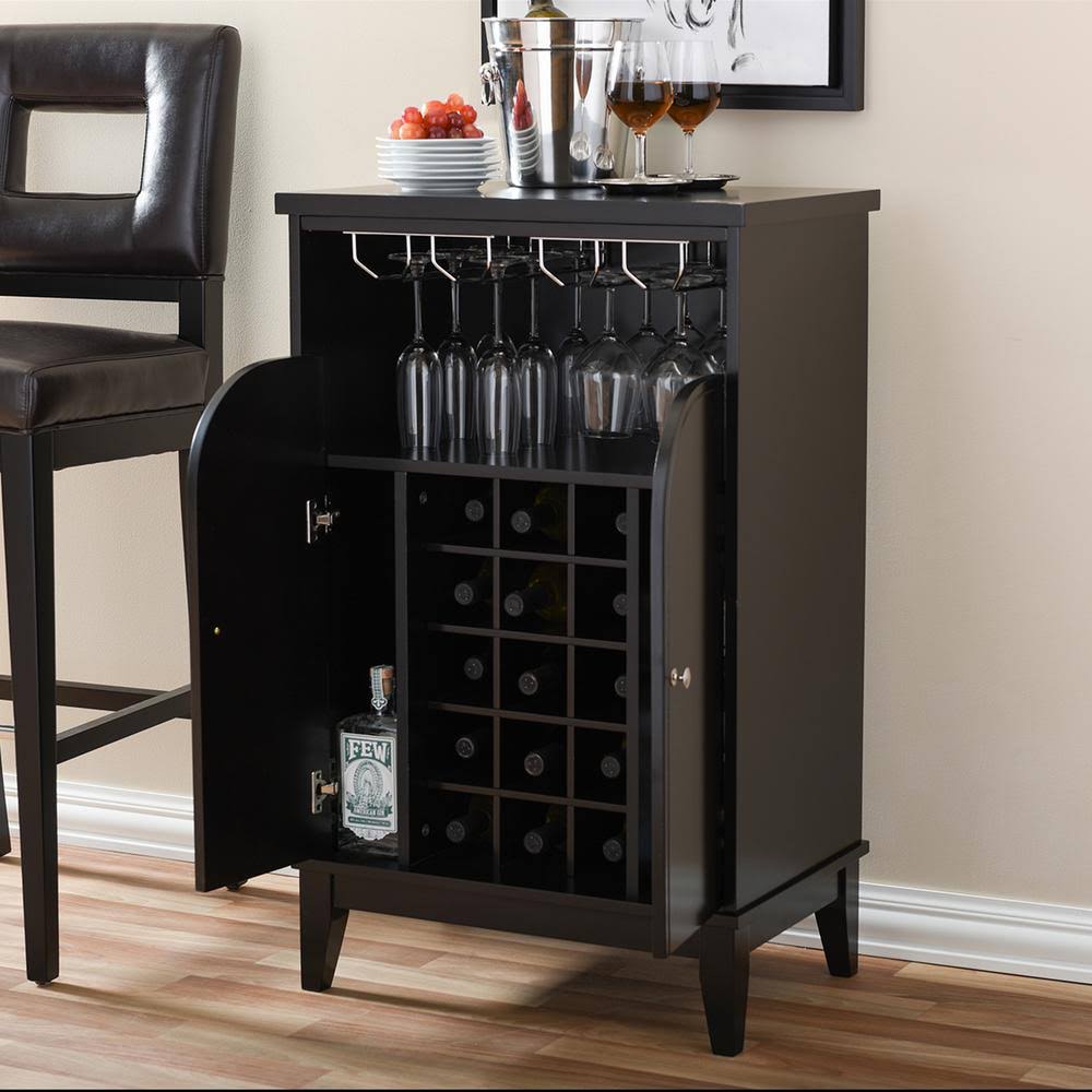 Dark Brown Wood Dry Bar and Wine Cabinet U709