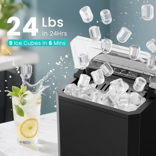 White Nugget Ice Maker Machine, 26lbs in 24Hrs, Auto-Cleaning Portable Ice Maker with Basket and Scoop T9648