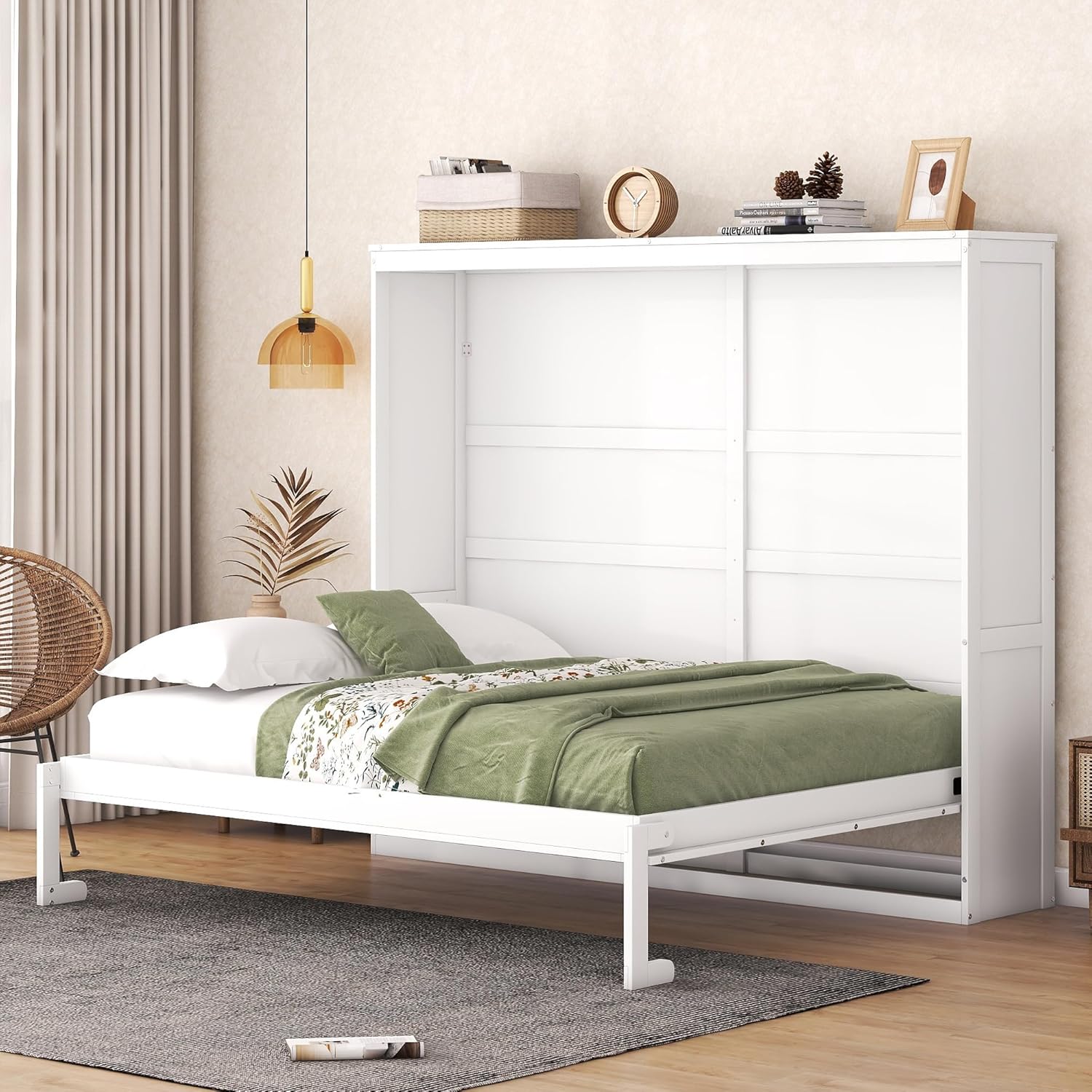 White Solid Wood Queen Size Murphy Bed L25966