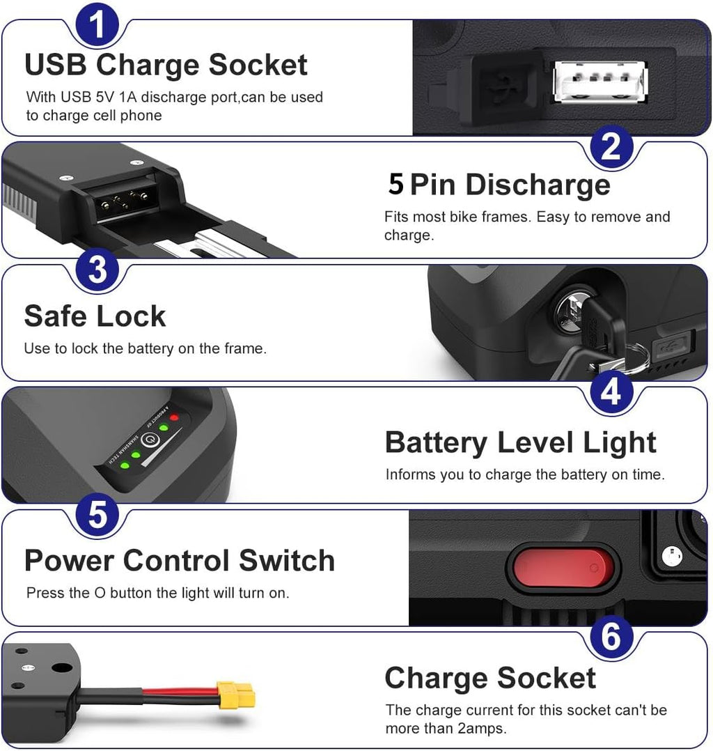 48V 20AH Lithium ion Electric Bike Battery Pack with Charger V825