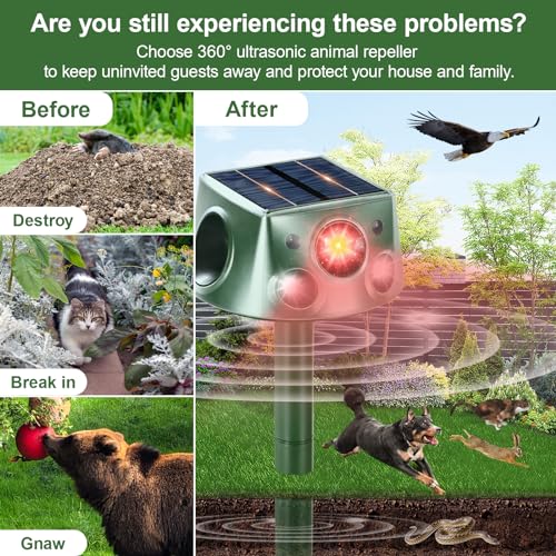 Solar Animal Repeller 360° Ultrasonic Outdoor with Motion Sensor & LED Flashing T441